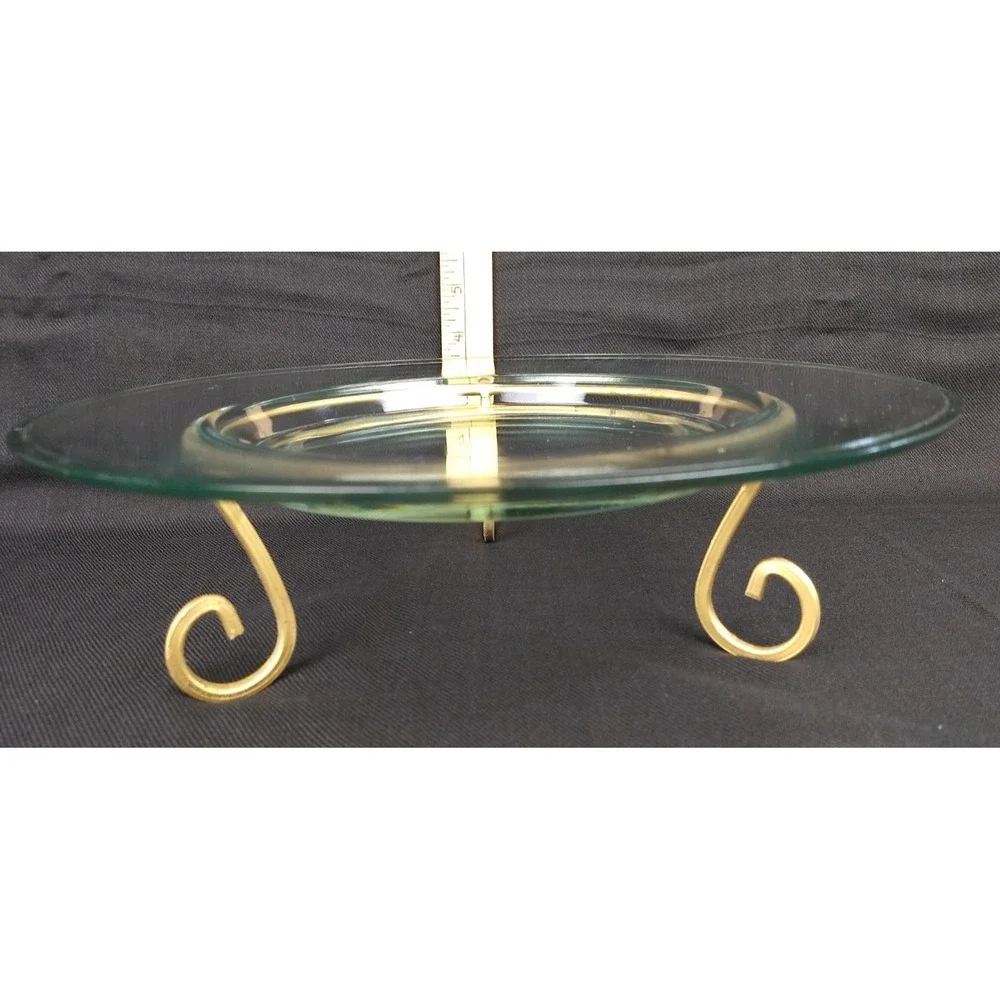 Litetyme 2 Piece Multi-Pillar Candle Clear Glass Tray Holder w/‎ Gold-Tone Stand
